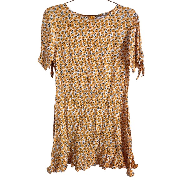 Faithfull The Brand Daphne Floral Print Dress Yellow White Tie Sleeve Size 6/M - Picture 2 of 9